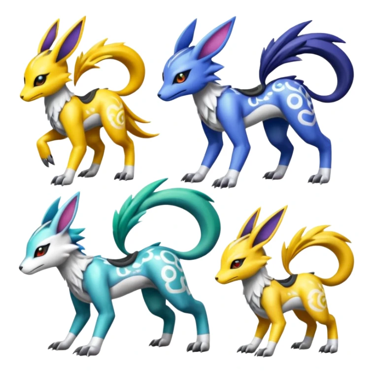 Colorful Meloetta-Electrike-Renamon-Wargreymon-Sergal-Pokémon-Digimon-Fakémon-fusion-hybrid-creature sticker