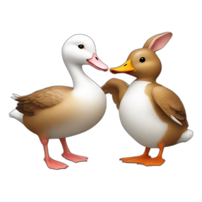 a brown duck and a white rabbit celebrating together sticker