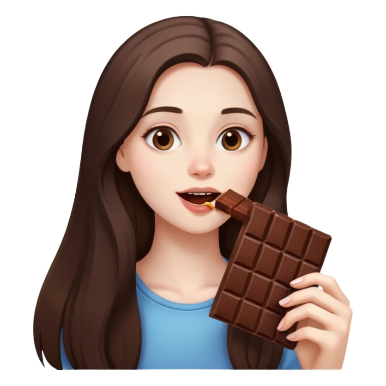 beautiful pale brunette girl with long hair eating a bar of chocolate  sticker