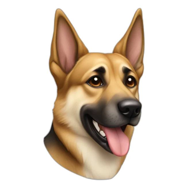 mutt dog with german shepard coloring and a tooth that is visibly misaligned and protruding from its mouth on the left side sticker