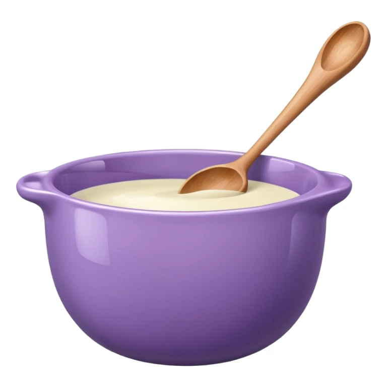 a lilac ceramic mixing bowl with a wooden spoon stirring sticker