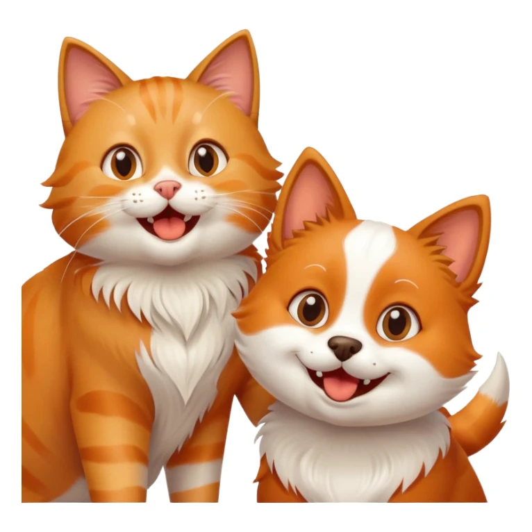 Excited happy cat being greeted by a friendly dog sticker