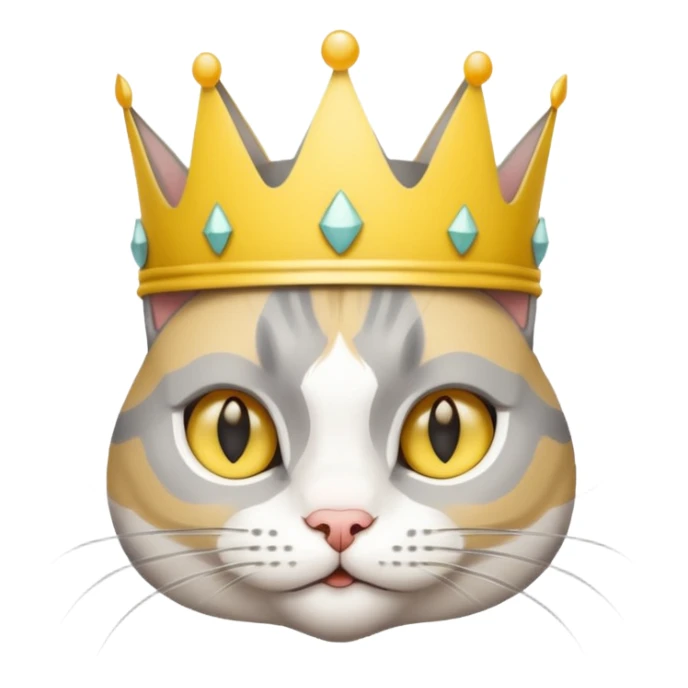 gray and white cat wearing a yellow paper crown  sticker