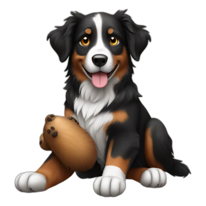 black australian shepard holding a beaver in his paws sticker