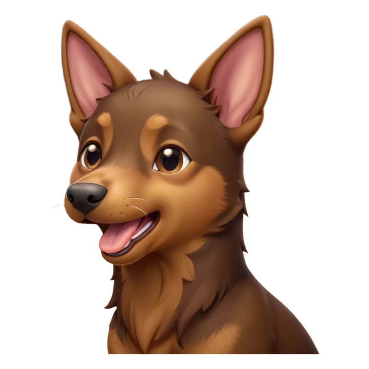 Cinematic Cute Yawning Brown and Tan Kelpie Portrait Emoji, Head tilted slightly with a dramatic, wide-open yawn, showcasing a smooth brown Fur with distinct tan highlights, floppy ears slightly drooping, round warm eyes barely open in drowsy contentment, Simplified yet irresistibly adorable features, highly detailed, glowing with a soft, cozy glow, high shine, relaxed yet expressive, stylized with a touch of whimsy, bright and endearing, soft glowing outline, capturing the essence of a sleepy yet affectionate herder, so drowsy it feels like it could stretch out of the screen and curl up for a nap! sticker
