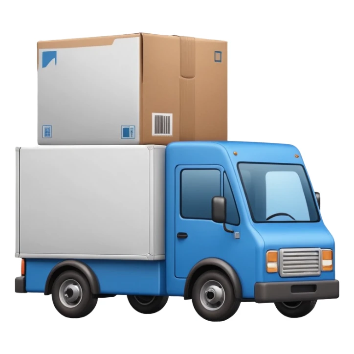 emoji of delivery truck nearby a packaging box sticker