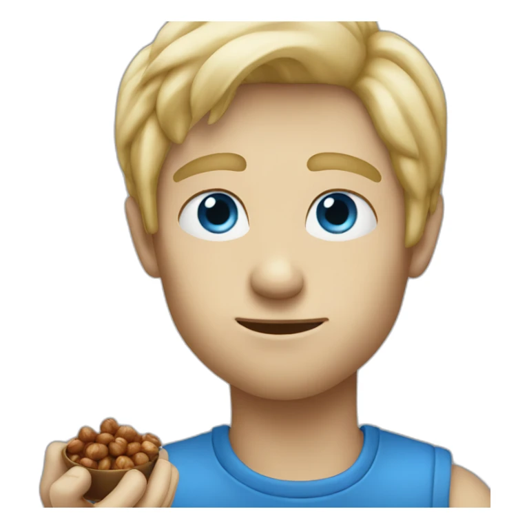 Blond man blue eyes eating big hazelnut sticker