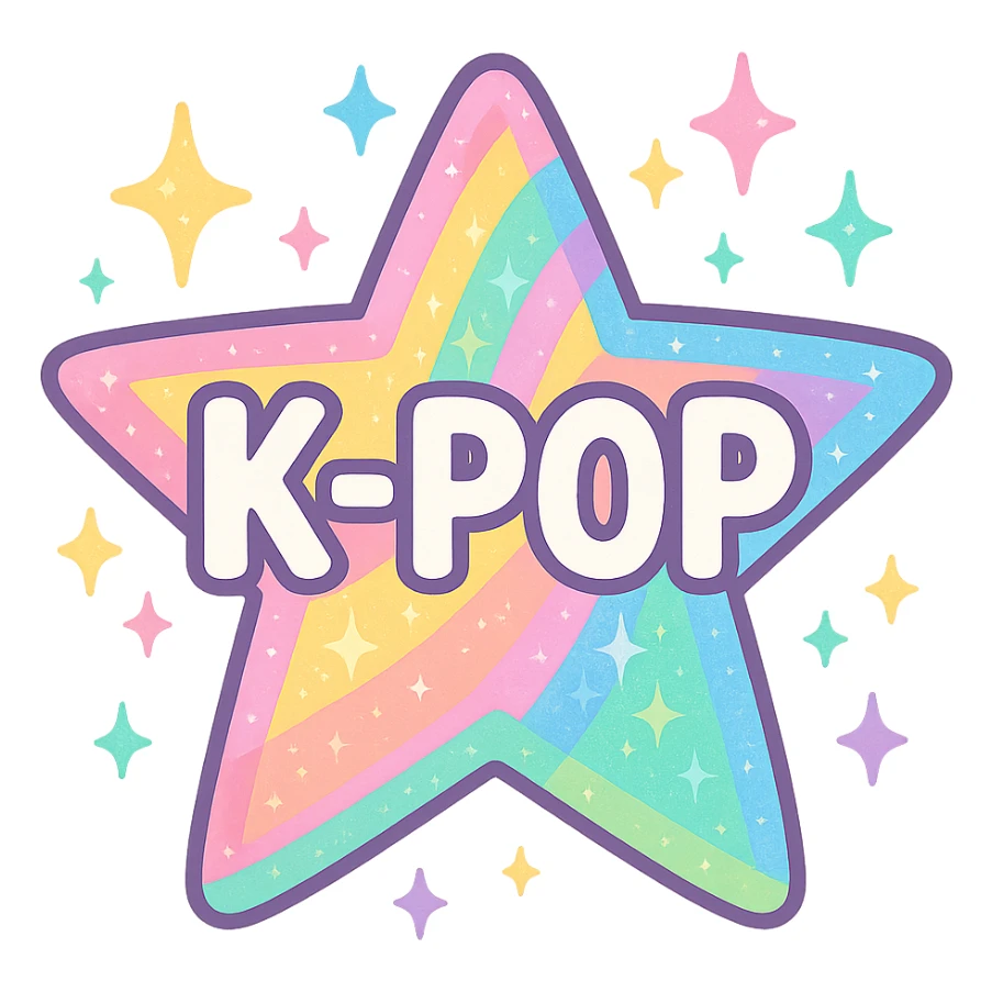 kpop fan star with pastel rainbow and sparkles, fun and colorful sticker