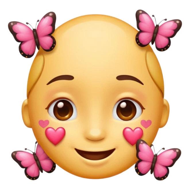 cute emoji face with hearts and butterflies floating around it sticker