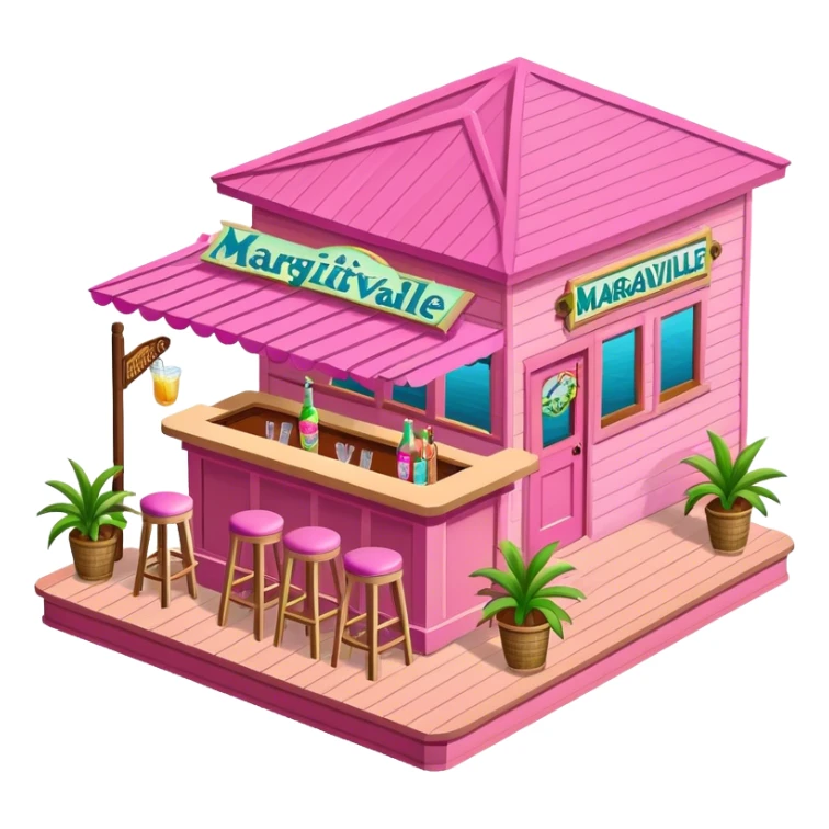 Pink margaritaville dockside bar, isometric exterior sticker