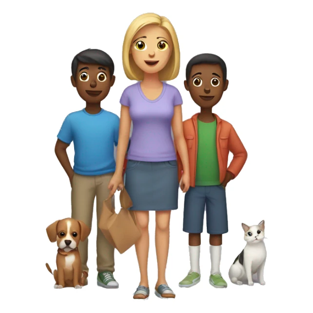 Mom, two sons, two dogs, a cat and bird  sticker