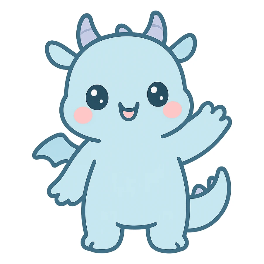 happy blue dragon, cute style, waving, light blue color sticker