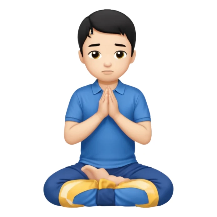 In Niño de cabello negro , arrodillado orando con polo azul sticker