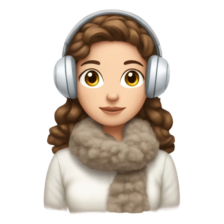 Winter girl brown hair cozy earmuffs  sticker