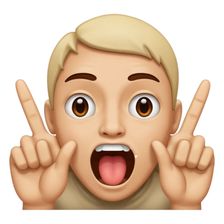 face with wide open mouth and two fingers inside while other fingers are in rock positions sticker