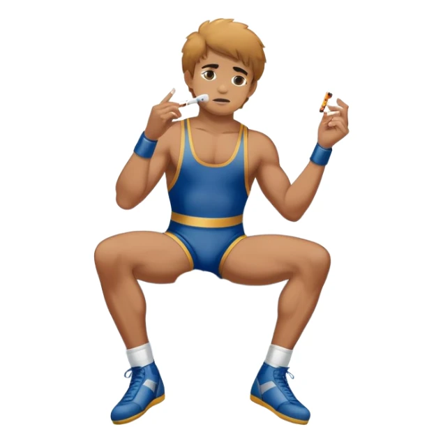 An athletic boy wearing a wrestling suit, crushing a cigarette under his feet, and above his head is a cloud that says "no smoking." sticker