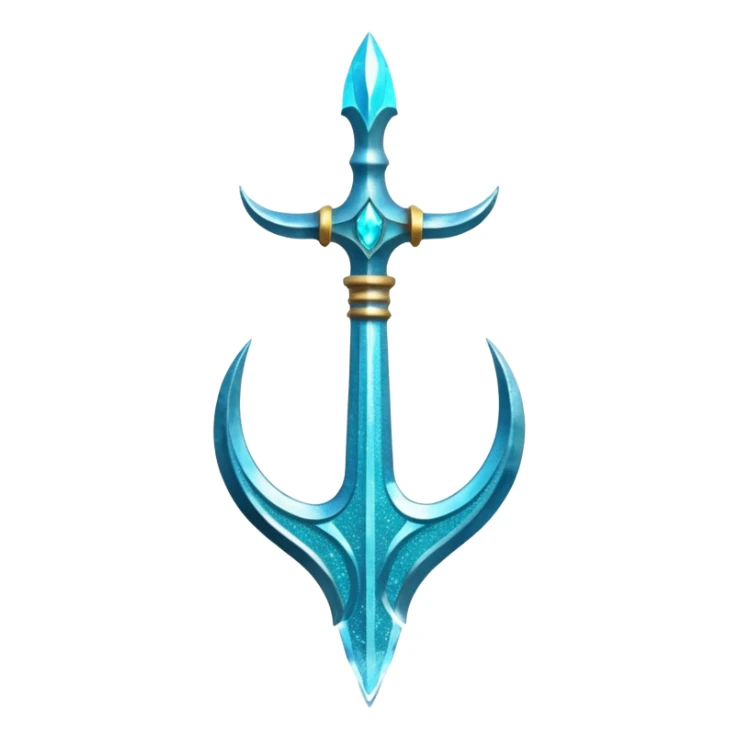 Cyan Poseidon's trident with glitter and water effects around it. sticker