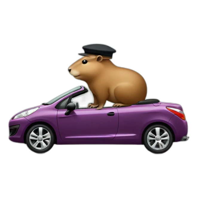 capybara wearing a beret driving a peugeot 207 coupé cabriolet sticker