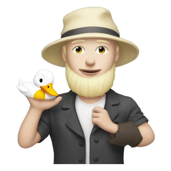blonde albino dude with a backwards hat on holding a duck sticker