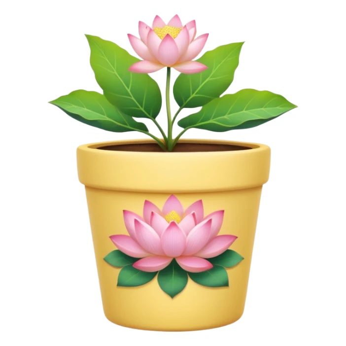 Short, cylindrical ceramic flower pot in pastel yellow, containing a lotus flower plant. sticker
