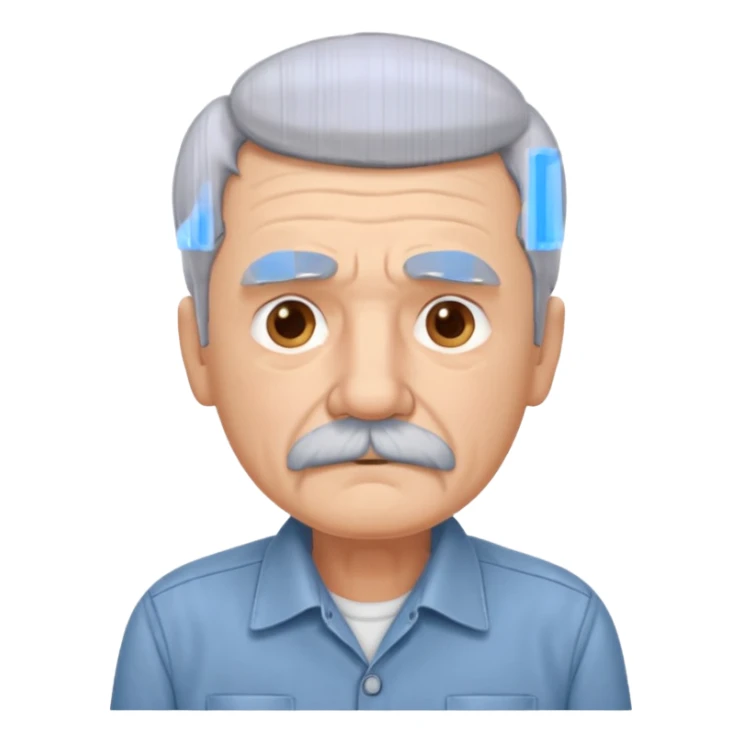 Old man with gray hair and mustache and working shirt sad sticker