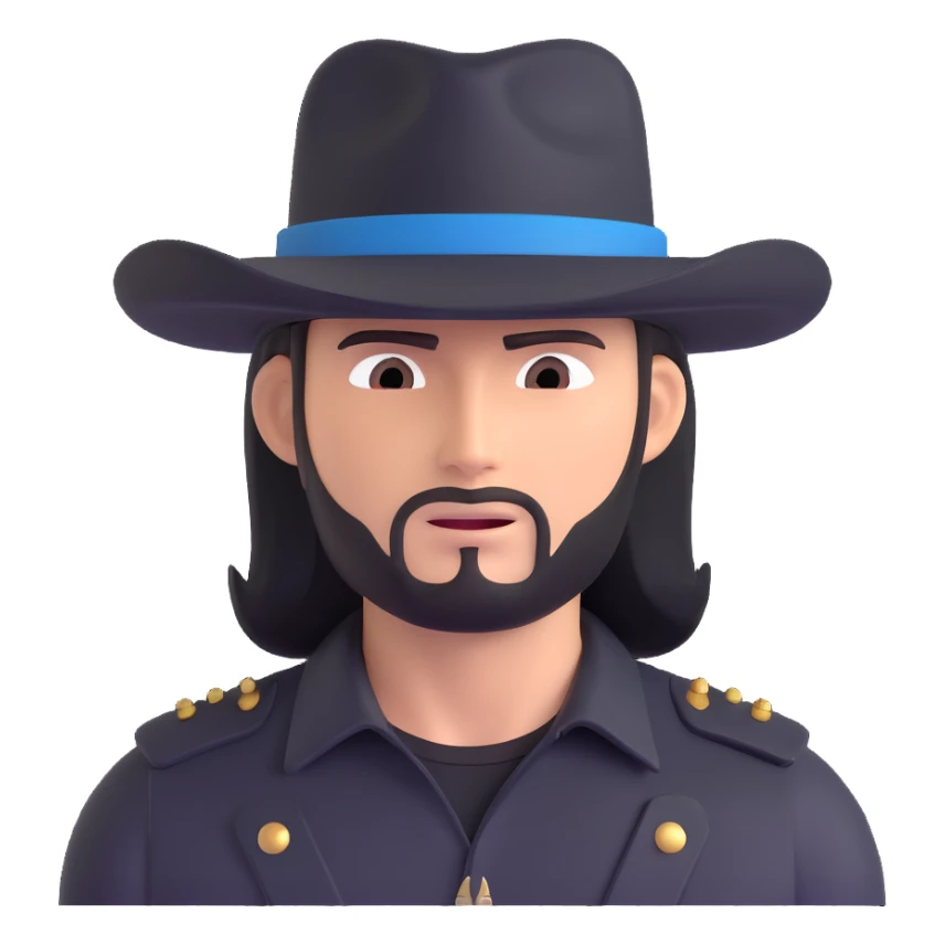 billy jack hat, classic western style, black felt, flat crown, wide brim, simple leather band, iconic look sticker