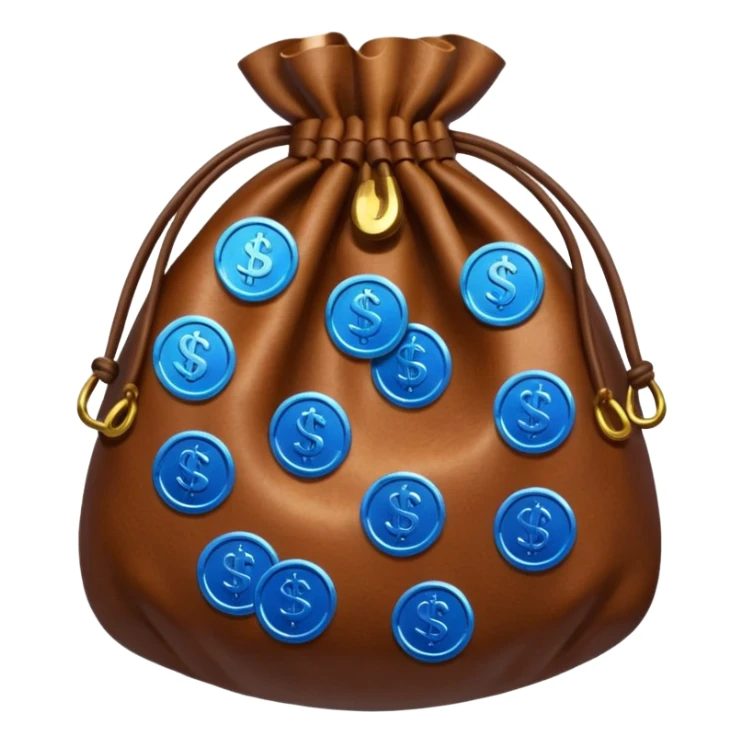 brown money bag of blue coins sticker