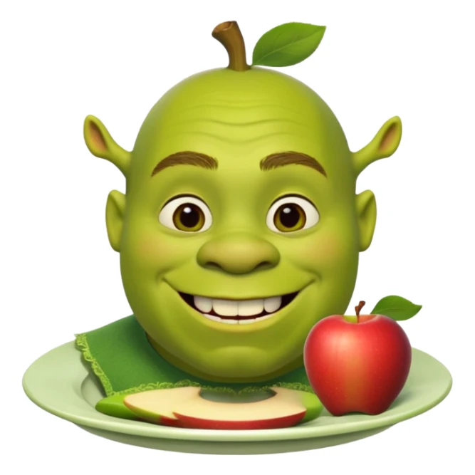 shrek on a plate with an apple in his mouth sticker