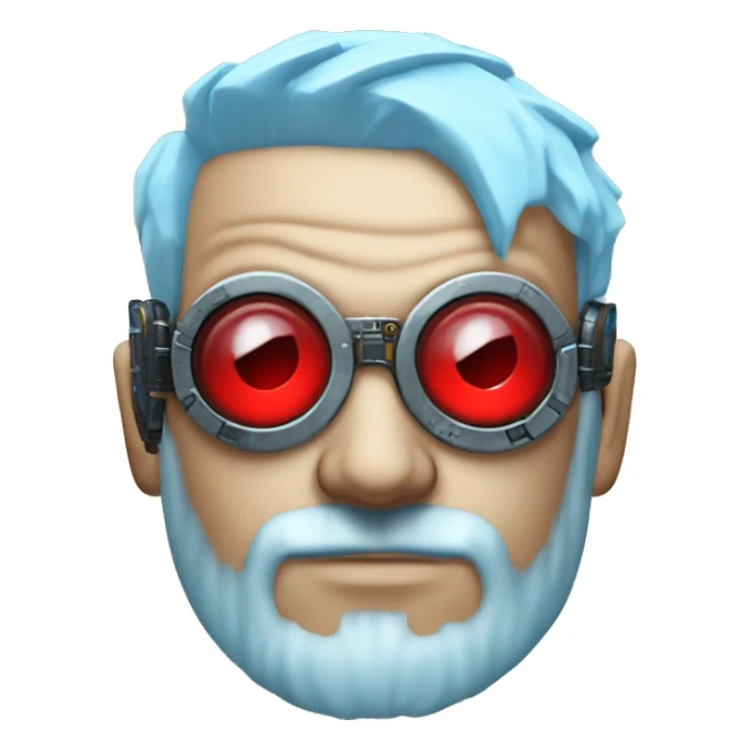  Short light blue haired male cyborg head with light blue beard, red steampunk goggles and circuits sticker