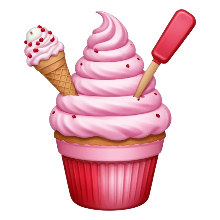 Pink & red bits ice cream scoop shaped frosted cupcake   sticker