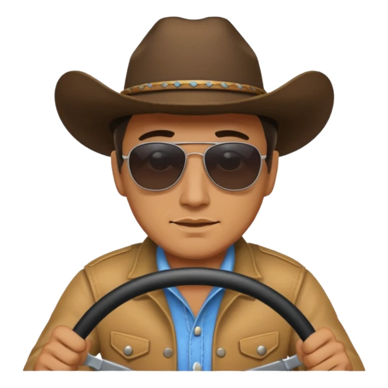 Man with dark sunglasses and cowboy hat, driving  sticker