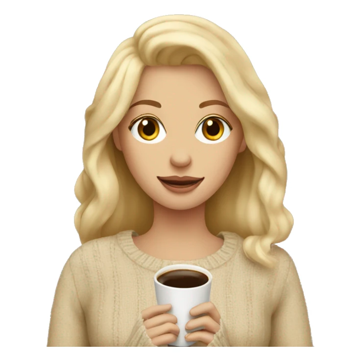 Blonde in a beige sweater and with coffee in her hands sticker