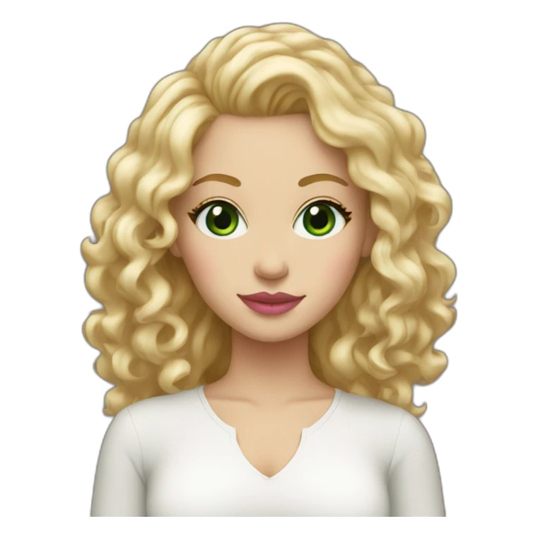 White woman with green eyes, pink lips, blond curly hair sticker
