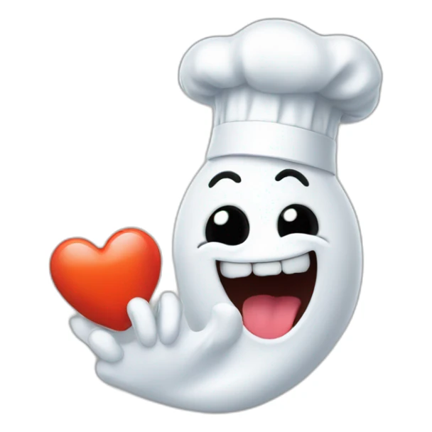 ghost with chef hat blowing a kiss with a heart sticker
