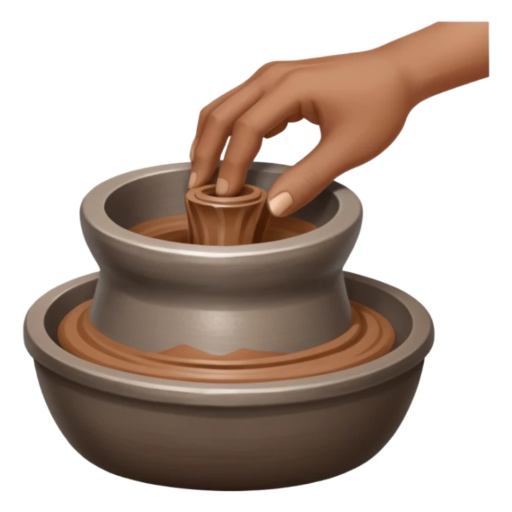 single hand scooping a mound of clay on a silver pottery wheel sticker