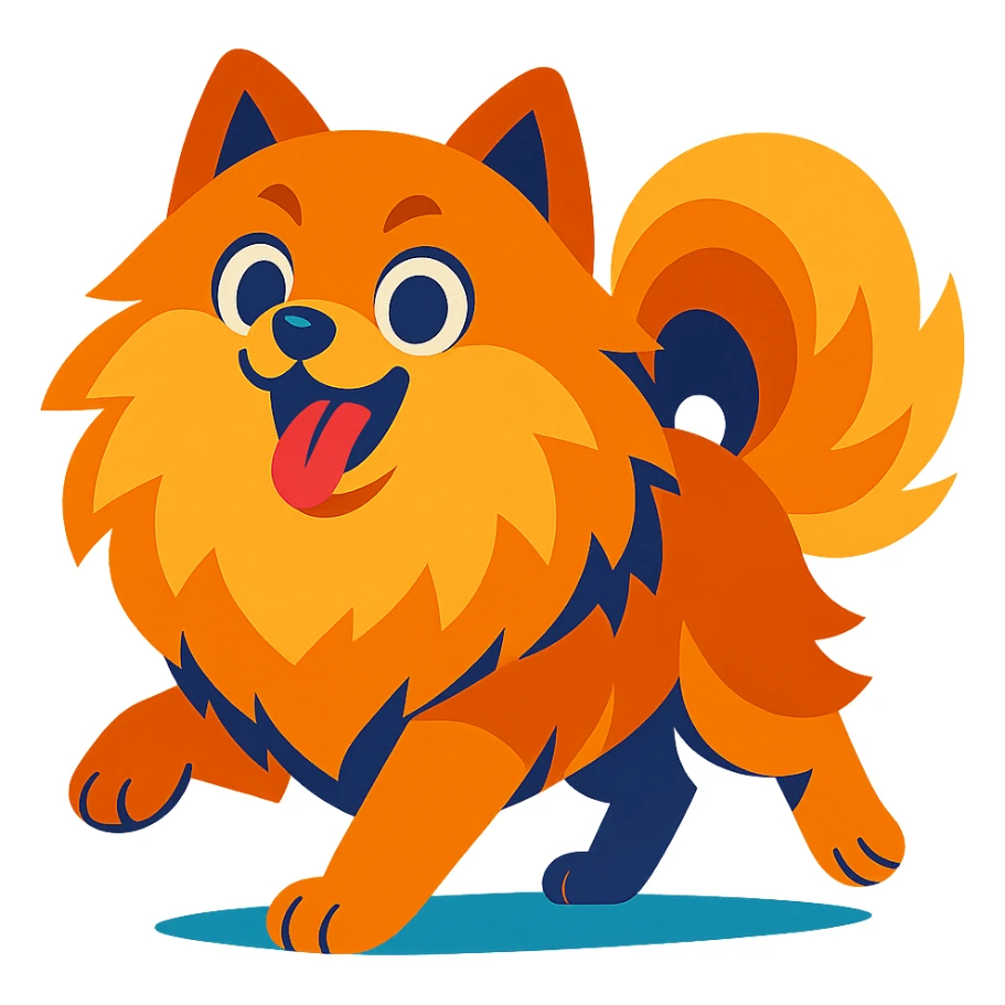 Pomeranian dog, vibrant toon style, exaggerated features, energetic pose sticker