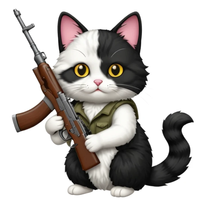 black and white cat with an ak47 gun sticker