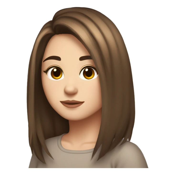 Girl brown middle length hair brown eyes, pale, long bottom lashes, lazy outfit sticker