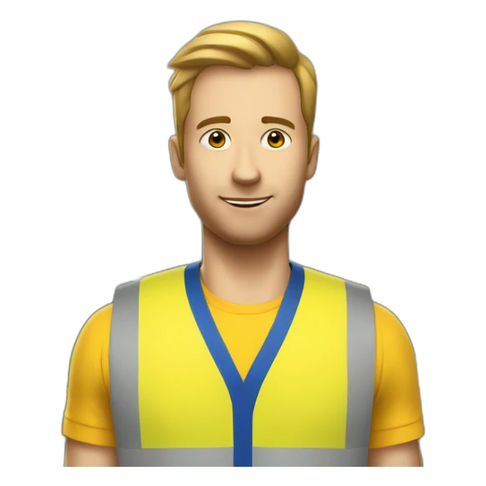 Ikea coworker blue t-shirt stripe and yellow vest sticker