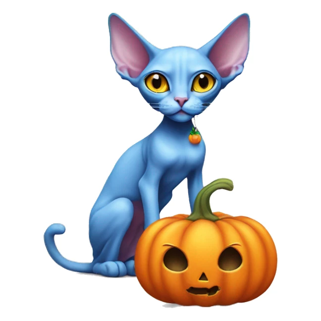 blue sphynx halloween cat with a pumpkin full of candies sticker