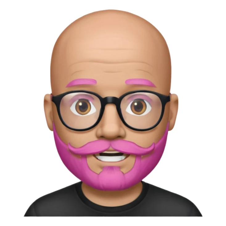 bald man, pink beard, glasses, face tattoos, friendly expression, memoji style sticker