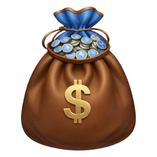 brown money bag of blue coins sticker