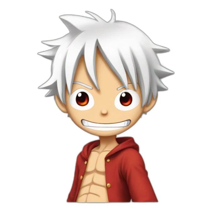 monkey d luffy with white hair  eyebrow, and red eyes sitting, sticker