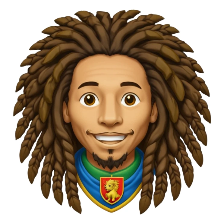 very realistic Bob Marley with gigantic dread locks in form heraldic crest with lion sticker