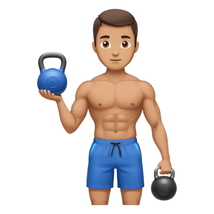fit man with blue shorts holding kettlebell sticker