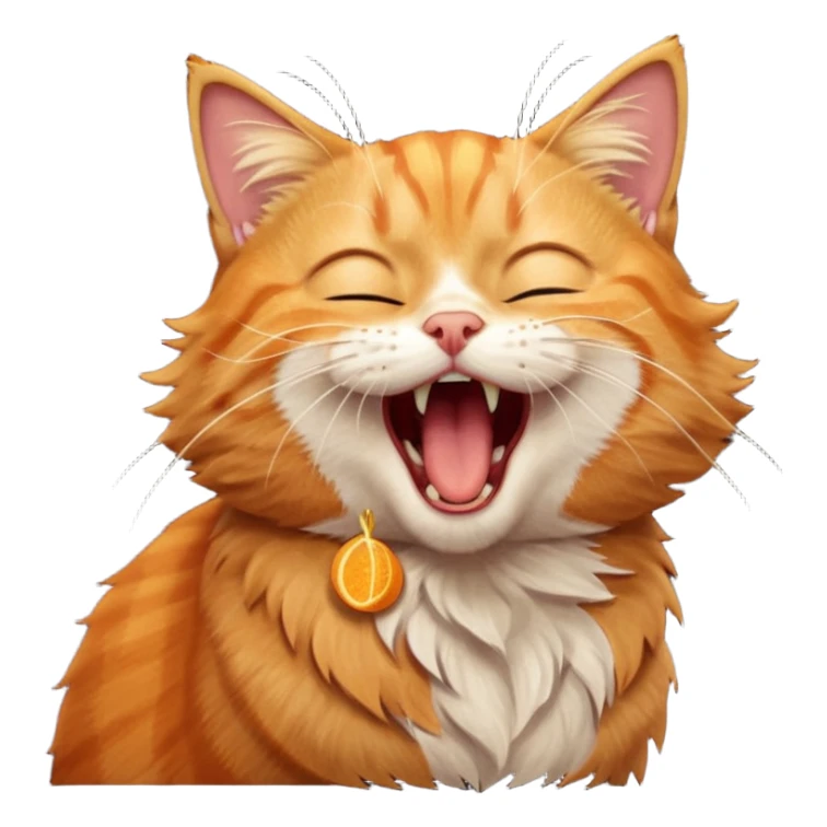 A high-resolution photo-realistic digital illustration of a solid ginger tabby cat, head titled up yawning sticker
