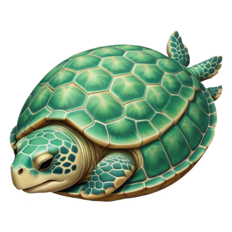Meme-Worthy Cute Sleeping Sea Turtle Portrait Emoji, Head resting peacefully with a contented smile, showcasing a stately, patterned shell and a smooth, ancient body with eyes gently closed in serene slumber, Simplified yet adorably endearing features, highly detailed, glowing with a soft, drowsy oceanic light, high shine, relaxed and utterly lovable, stylized with an air of playful laziness, soft glowing outline, capturing the essence of a sleeping sea turtle that feels destined to become the next viral icon of adorable rest! sticker