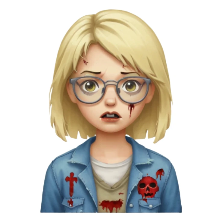 apple zombie emoji girl blonde with glasses sticker