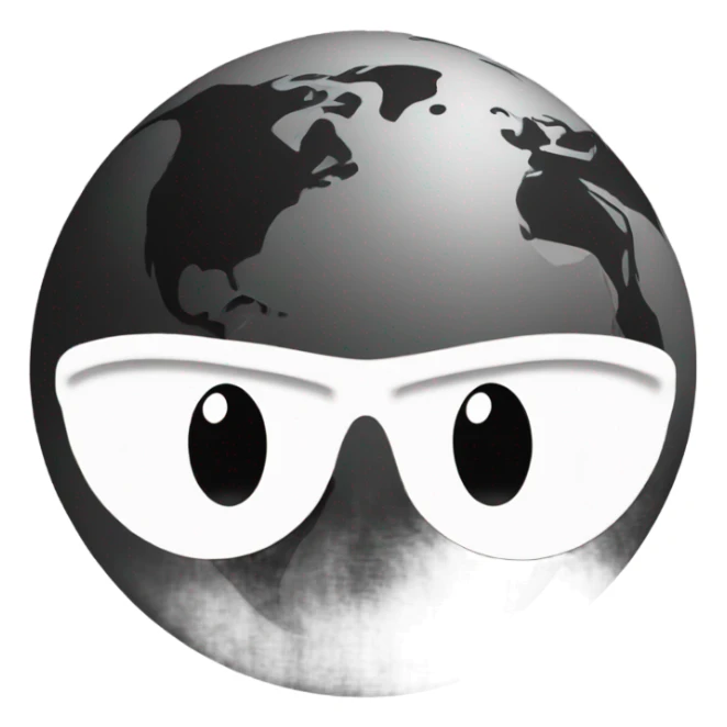 black and white emoji with half a planet with some buildings o sticker