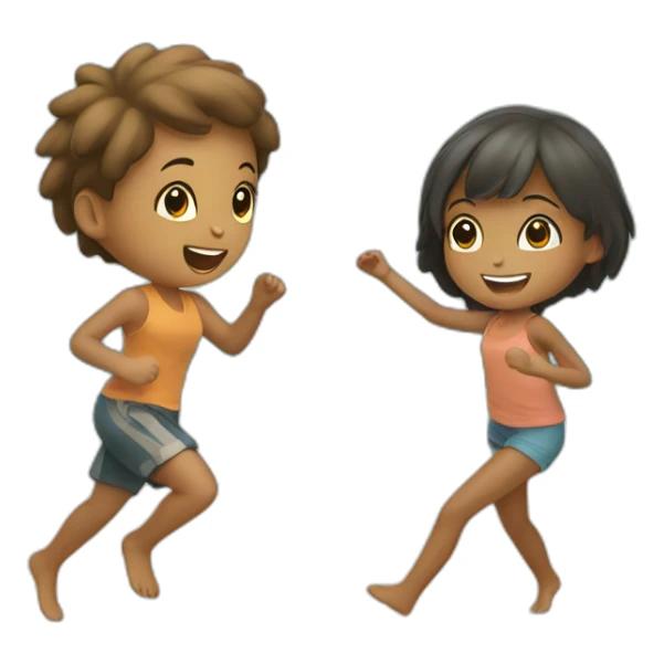 girl & boy playing tag on the beach sticker
